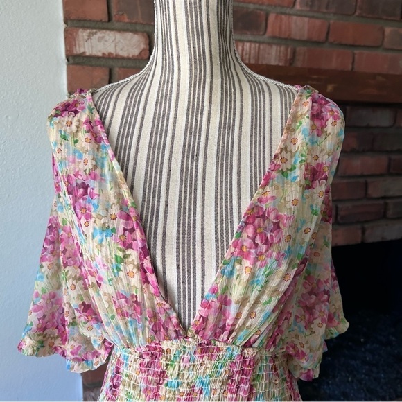 byTimo Floral Smocked Chiffon Mini Dress Sz M - Picture 4 of 10